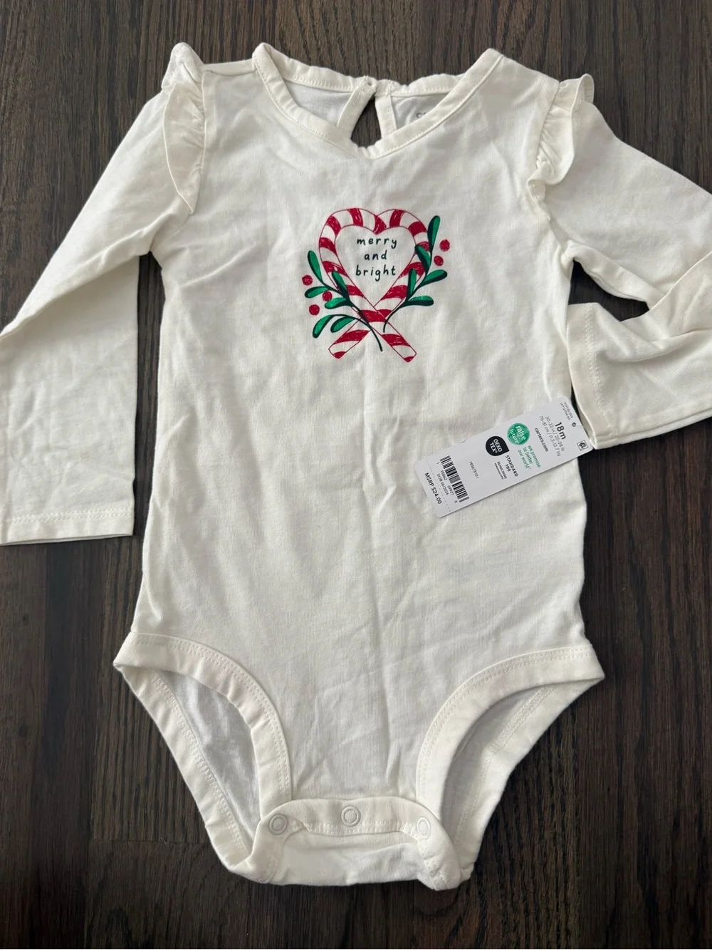 Carter's Cream Long-Sleeve One-Piece Bodysuit with Candy Cane Heart